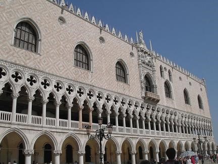 The Doges Palace, 1309 CE, viewed from St. Mark’s Square, Venice, Italy